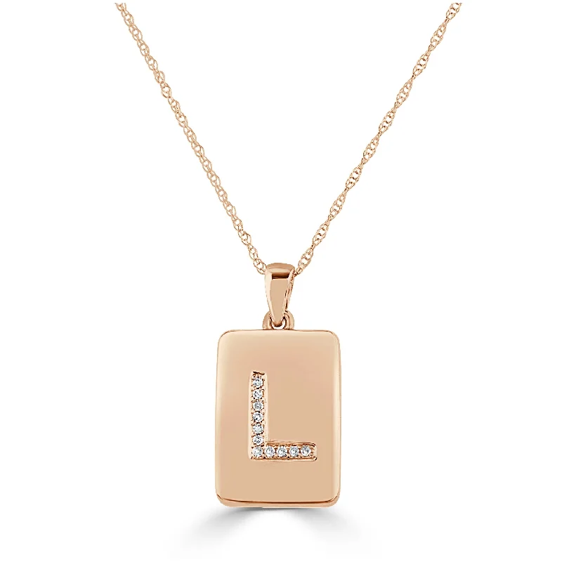 fashion crystal heart necklace -Joelle Diamond Initial L Letter Dog Tag Necklace 1/25 TDW 14K Rose Gold on a 16-inch Chain