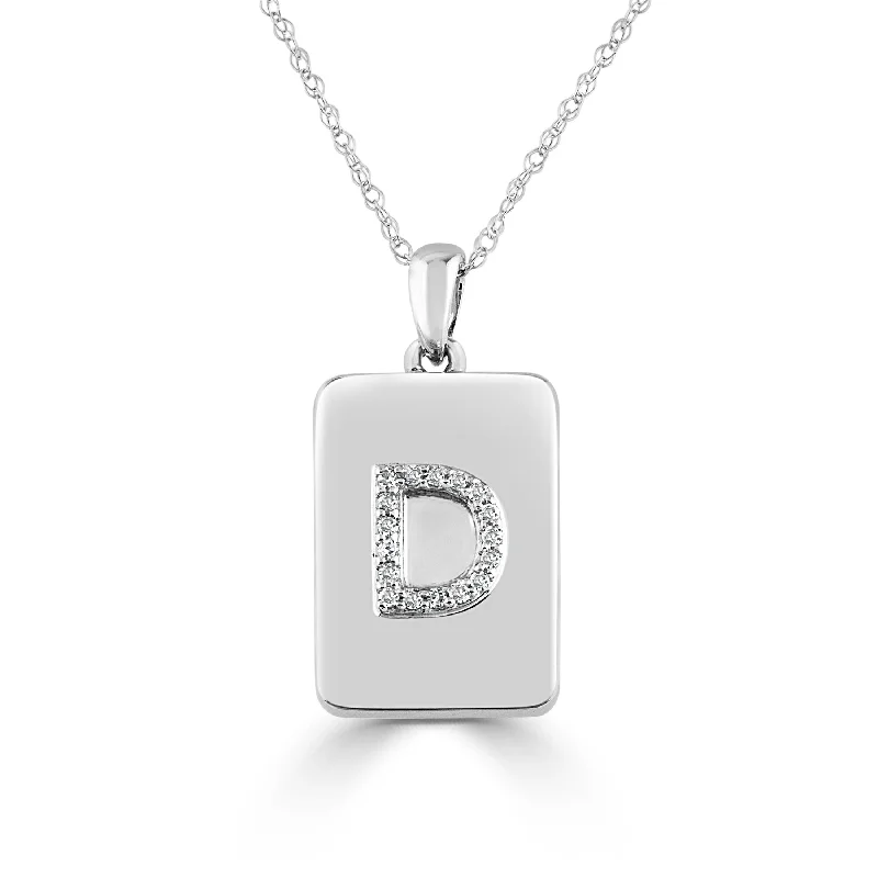 silver heart pendant necklace -Joelle Diamond Initial Letter D Dog Tag Necklace 1/25 TDW 14K White Gold & on a 16-inch Chain