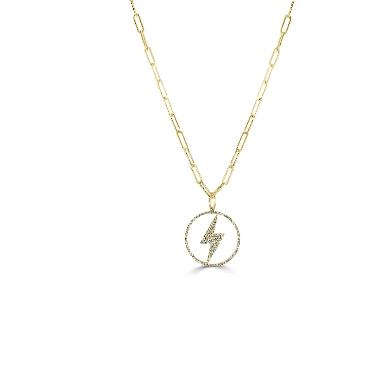 handmade gold pendant necklace -Joelle Diamond Lightning Bolt Charm 14K Gold Link Chain Necklace 18 Inch 1/6 ct TDW