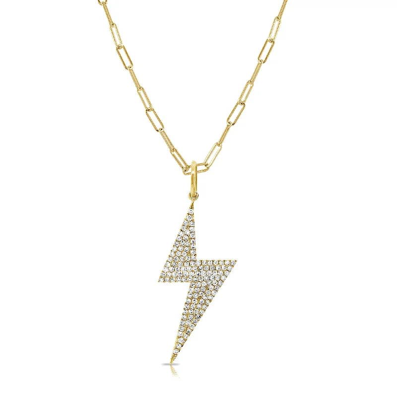 sterling silver bar necklace -Joelle Diamond Lightning Bolt Neckalce 14K Yellow Gold on 16-inch Paperclip Chain