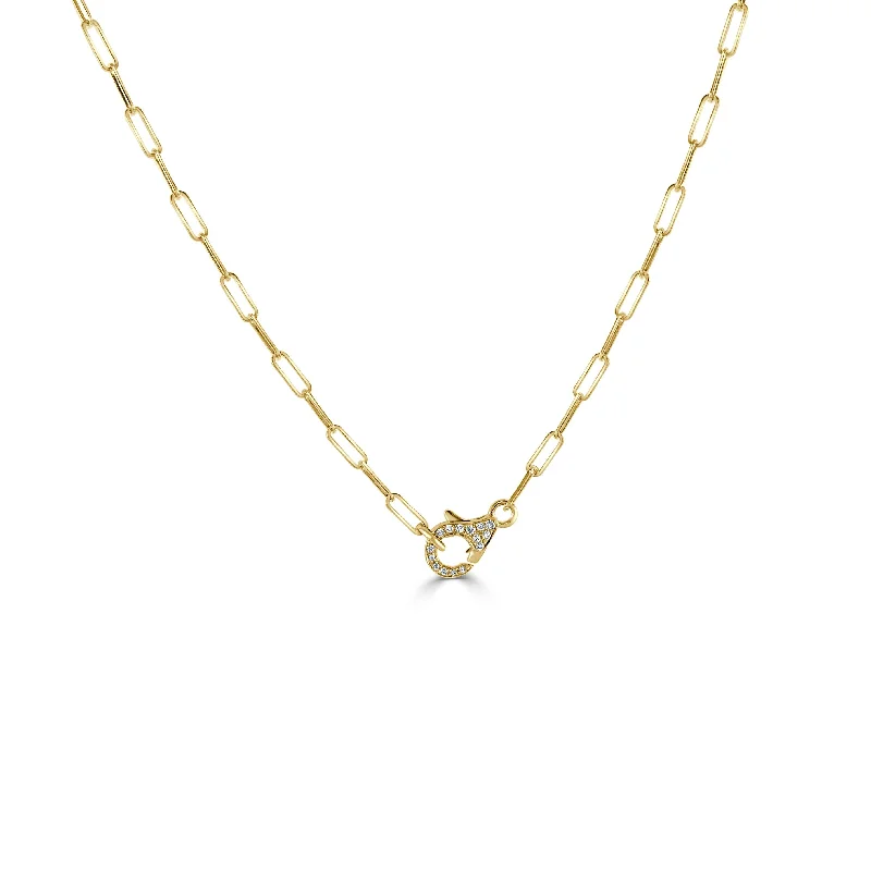 personalized charm necklace -Joelle Diamond Lobster Necklace Paper Clip Chain 14K Yellow Gold 18-inch