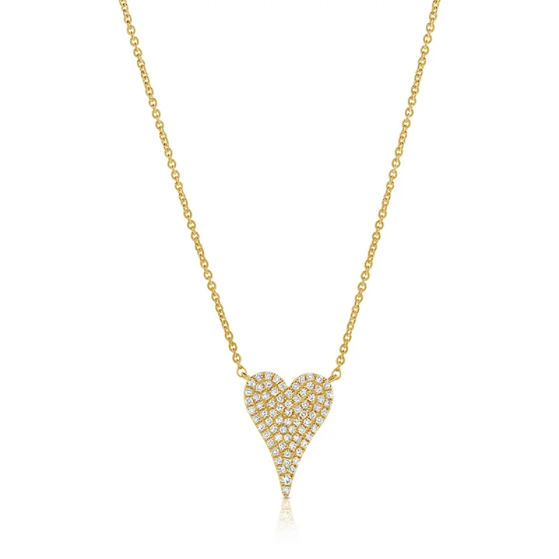 silver heart pendant necklace -Joelle Diamond Pave Heart Pendant Necklace - 1/5 CT 14K Yellow Gold Heart Pendant