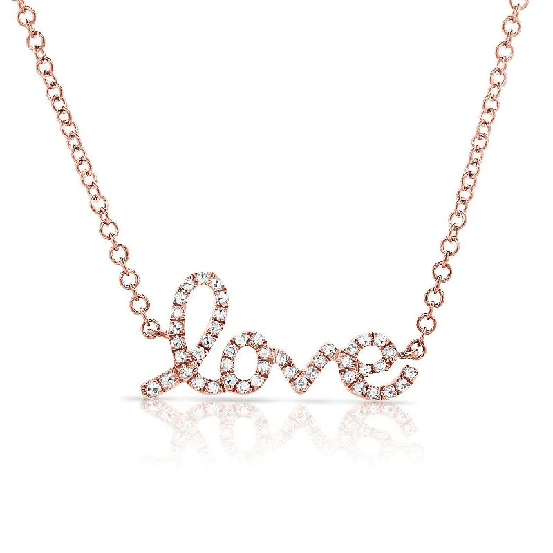 retro chain necklace for women -Joelle Diamond Script Love Necklace 14K Rose Gold 1/10 ct Necklace 16-18 Inch