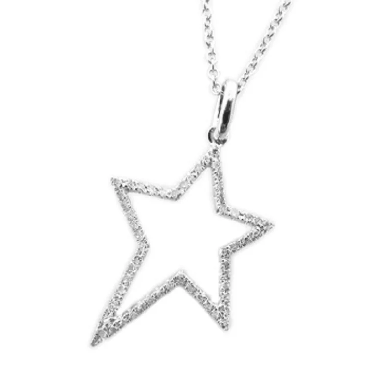 geometric bar necklace -Joelle Diamond Star Pendant 1/6 CTTW 14K White Gold 16-inch