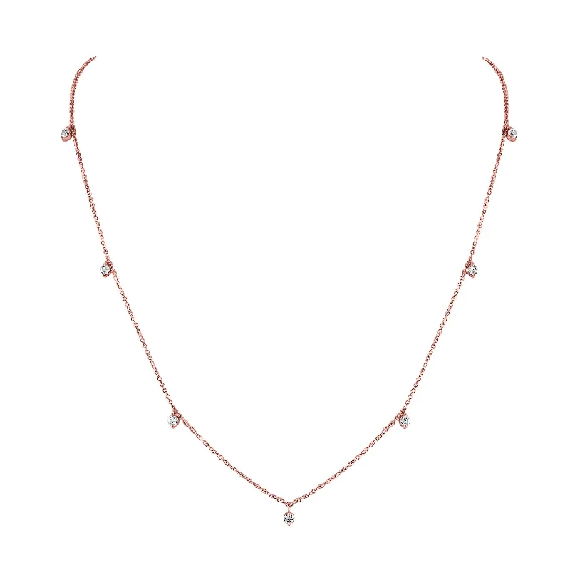 handmade gold pendant necklace -Joelle Diamond Station Necklace 14K Rose Gold 1/3 ct tw - Diamond Necklace