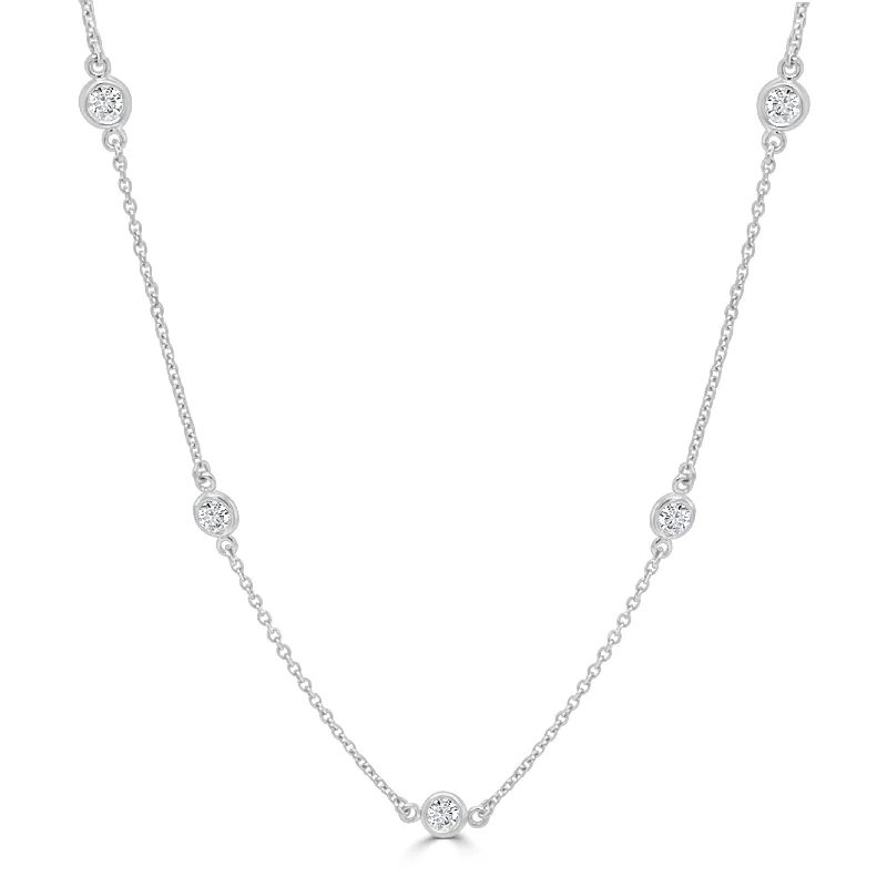 sapphire gemstone necklace -Joelle Diamond Station Necklace 14K White Gold