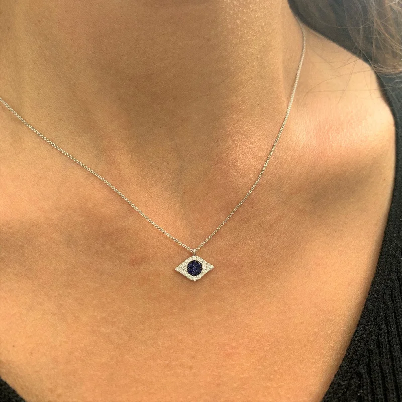 unique silver necklace for women -Joelle Evil Eye Necklace Diamond & Sapphire 14k Gold 1/10 ct TDW Gift for Her