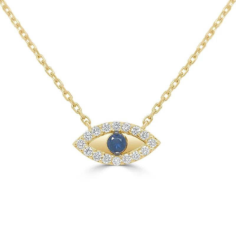 simple gold pendant necklace -Joelle Sapphire & Diamond Evil Eye Necklace 14K Yellow Gold 18-inch