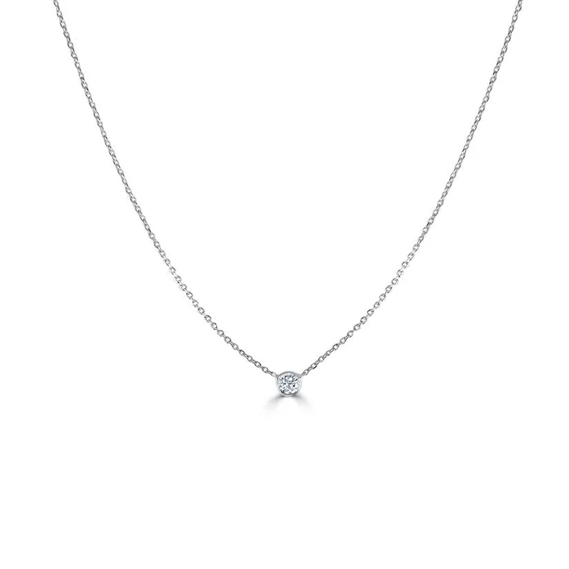 geometric gold necklace -Joelle Solitaire Diamond Necklace 14K Gold 3.20ctw Round Bezel-set