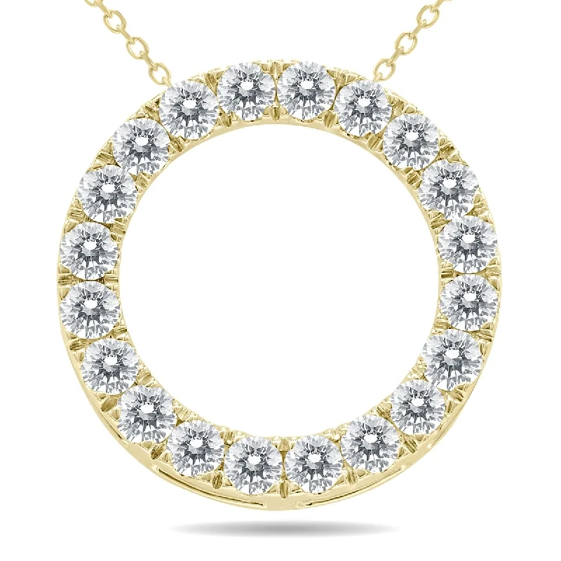 elegant gemstone necklace -Marquee 1 1/2 Carat TW Diamond Circle Pendant in 10K Yellow Gold