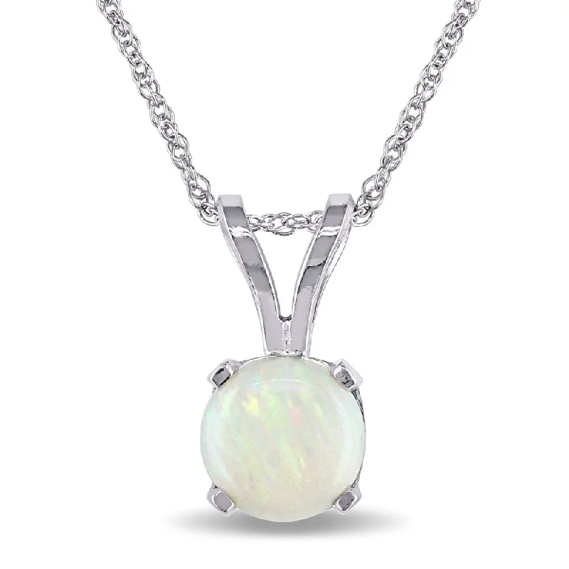 handmade crystal necklace -Miadora 14k White Gold Opal Solitaire Necklace