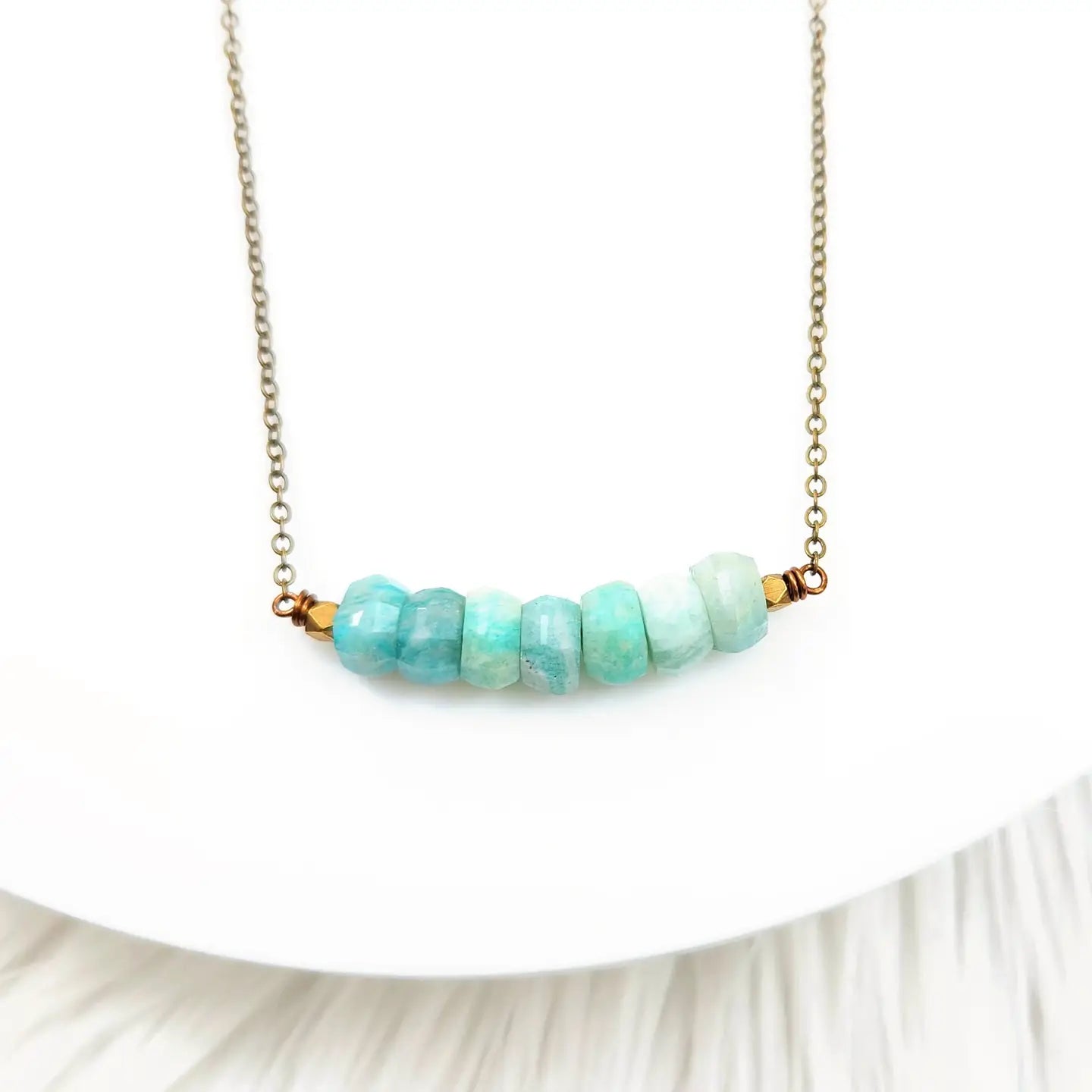 colorful gemstone pendant necklace -Chunky Amazonite Horizontal Arc Necklace