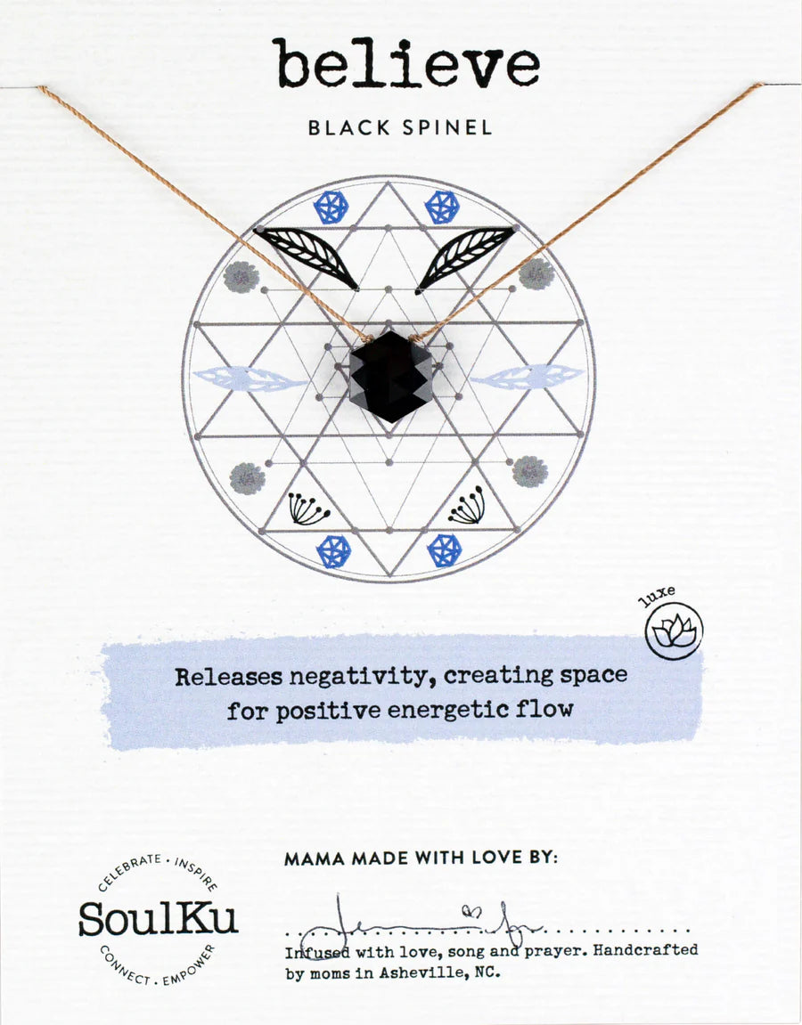 rainbow moonstone necklace -Black Spinel Sacred Geometry Necklace for Believe