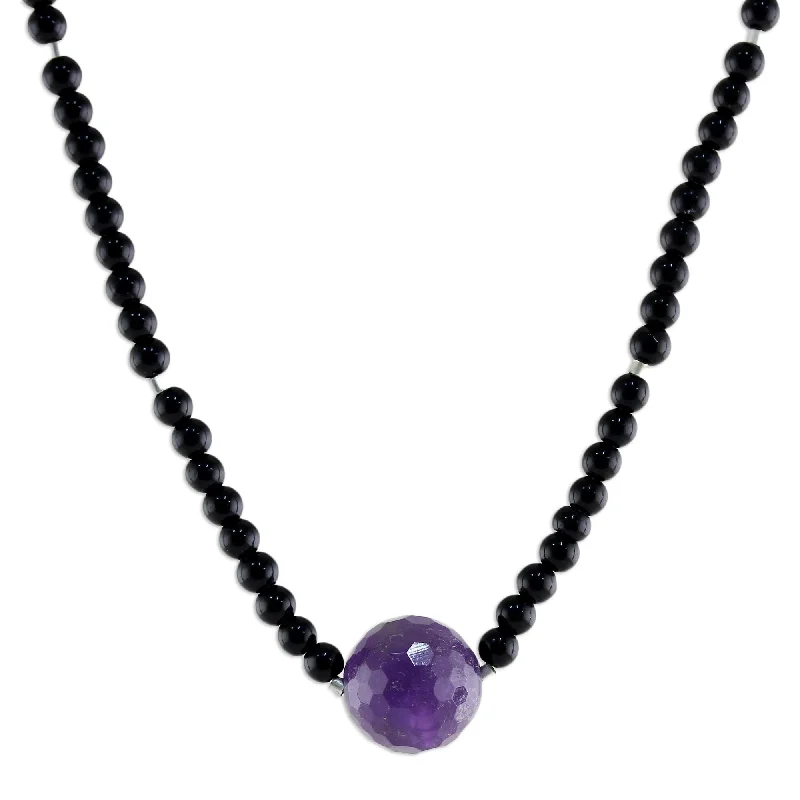 sterling silver bar necklace -Novica Handmade Brilliant Onyx And Amethyst Beaded Necklace