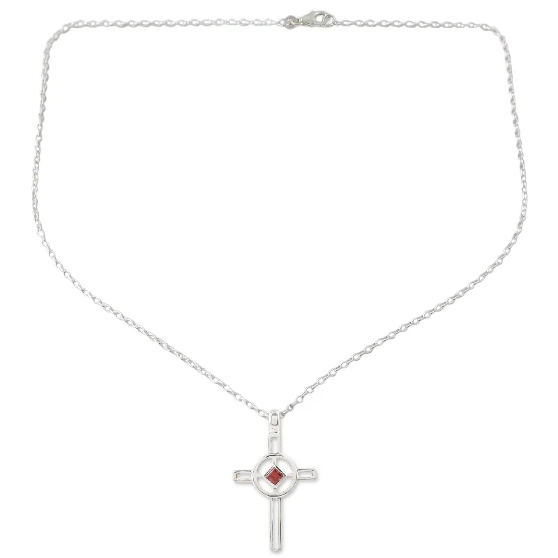 crystal diamond necklace -Novica Handmade Celtic Cross Garnet Cross Necklace