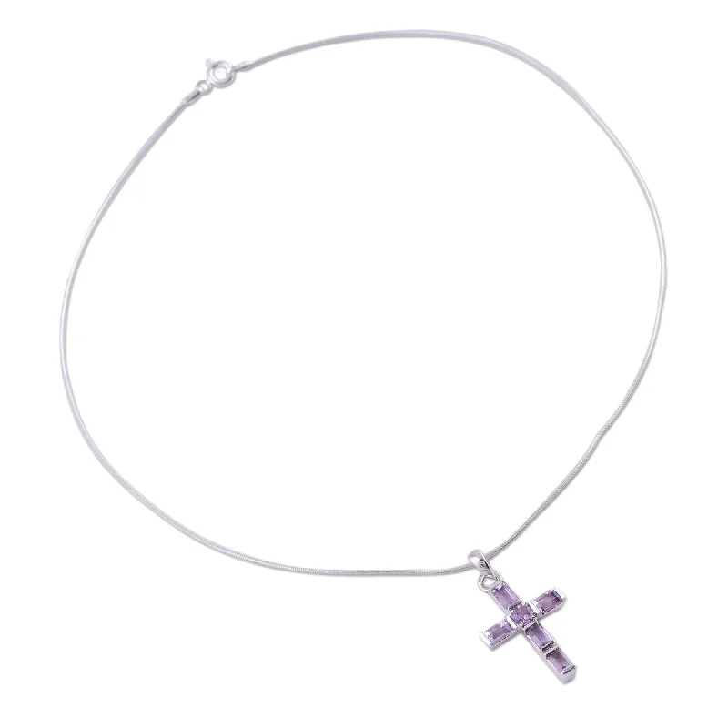 cubic zirconia pendant necklace -Novica Handmade Lilac Cross Amethyst Cross Necklace