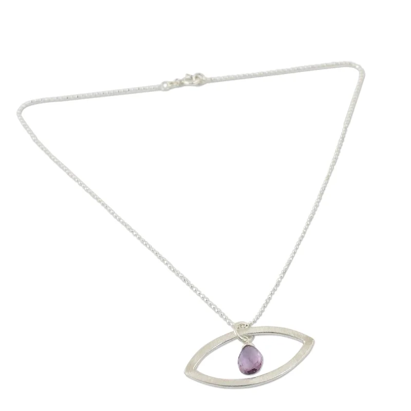 gemstone bar necklace -Novica Handmade Mystical Ellipse Amethyst Pendant Necklace