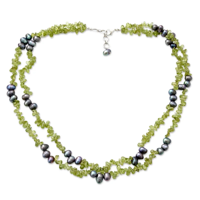 minimalist pearl choker necklace -Novica Handmade Opulent Lime Pearl And Peridot Strand Necklace