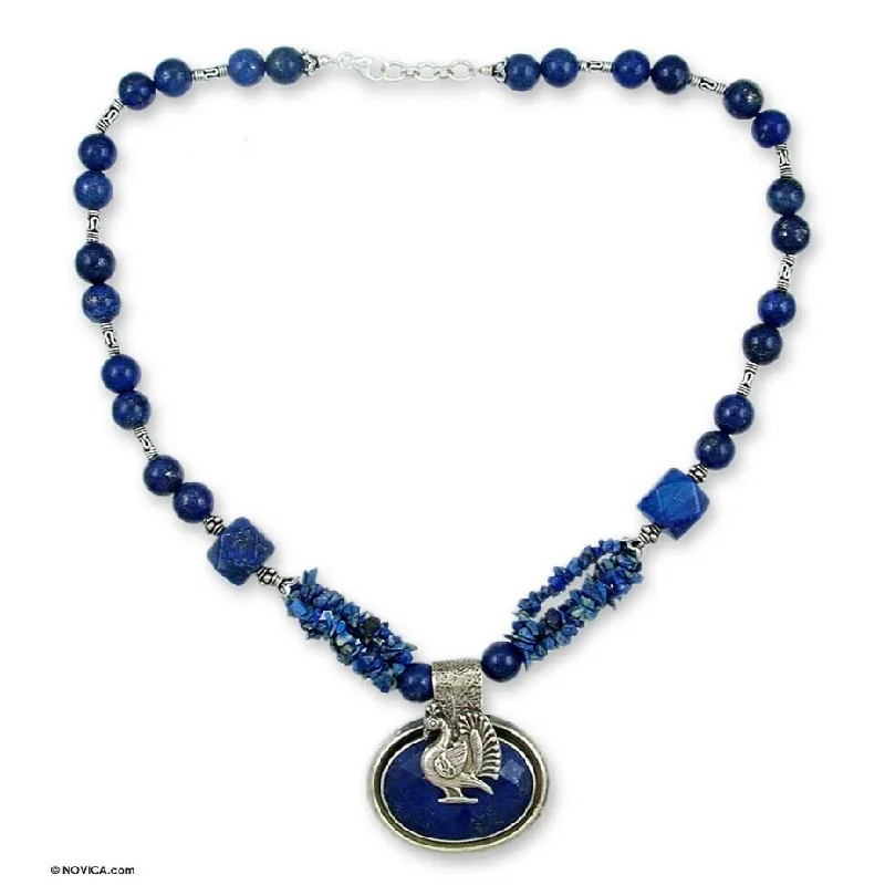 crystal drop pendant necklace -Novica Handmade Proud Peacock Lapis Lazuli Pendant Necklace