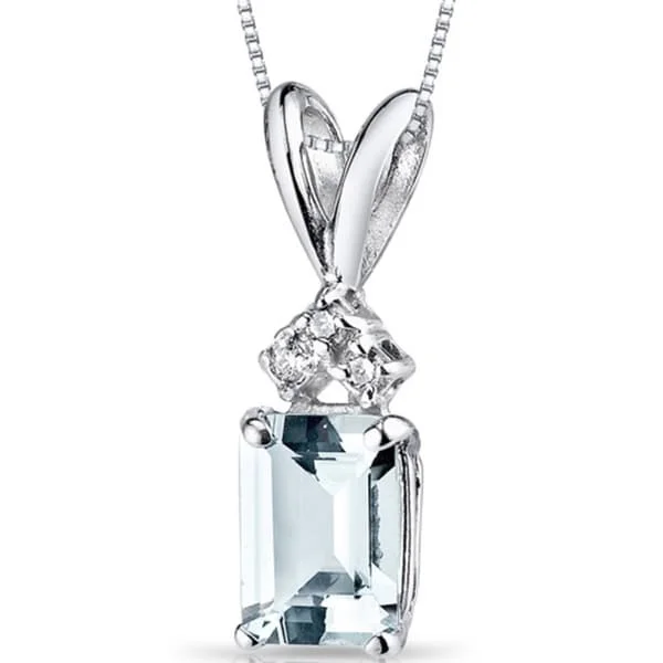 custom monogram necklace -Oravo 14k White Gold Emerald-cut Gemstone Diamond Accent Pendant