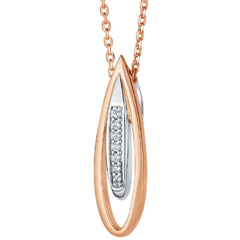 abstract art pendant necklace -Rose-Tone Sterling Silver Floating Teardrop Pendant, Adjustable Chain