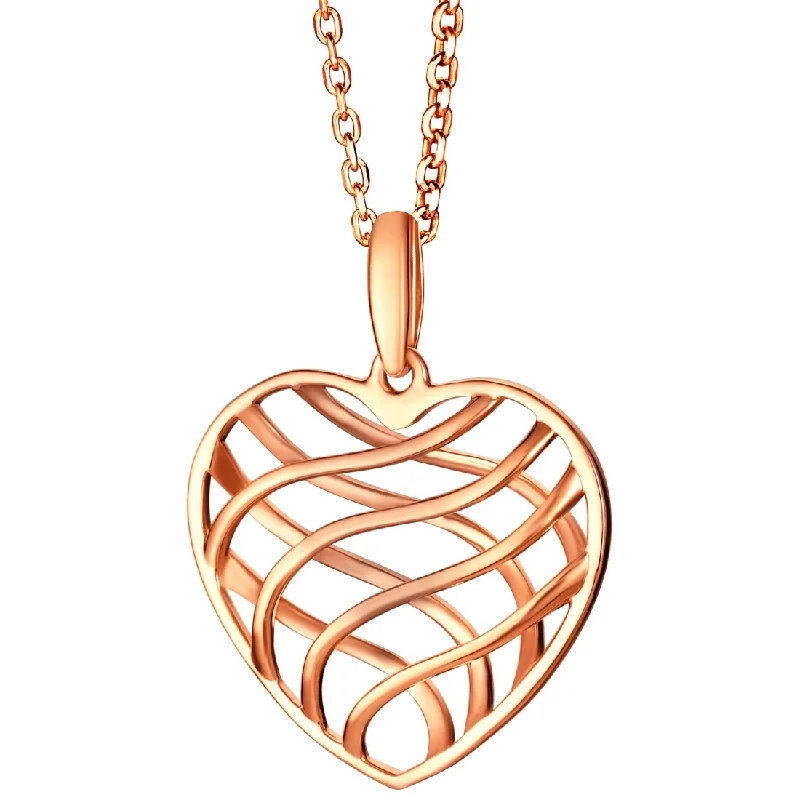 charm pendant gold necklace -Rose-Tone Sterling Silver Open Lattice Heart Pendant, Adjustable Chain