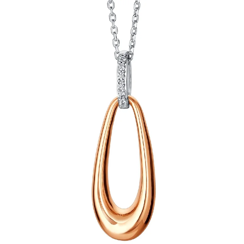 luxury chain necklace for women -Rose-Tone Sterling Silver Open Teardrop Pendant, Adjustable Chain