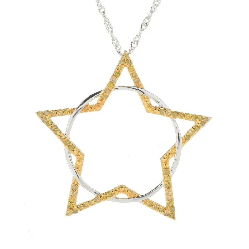 personalized pearl necklace -Sterling Silver 0.50ct TDW Yellow Diamond Star & Circle Pendant Necklace