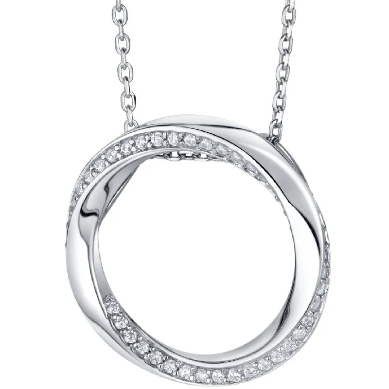 cubic zirconia pendant necklace -Sterling Silver Swirled Circle Pendant, Adjustable Chain