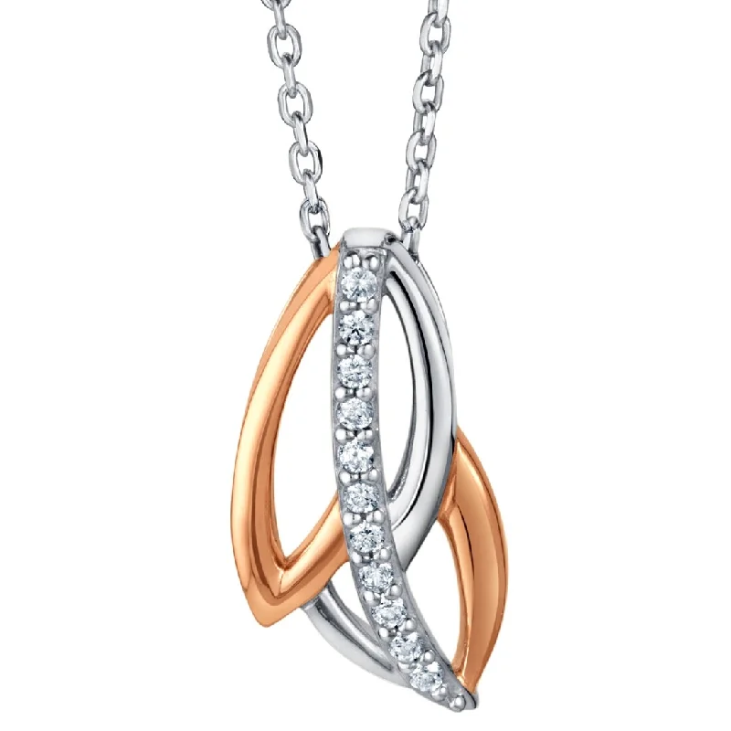 rose gold pendant necklace for women -Two-Tone Sterling Silver Falling Leaves Pendant, Adjustable Chain