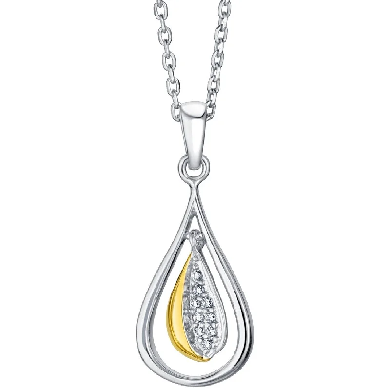 diamond encrusted necklace -Two-Tone Sterling Silver Fan Pendant, Adjustable Chain