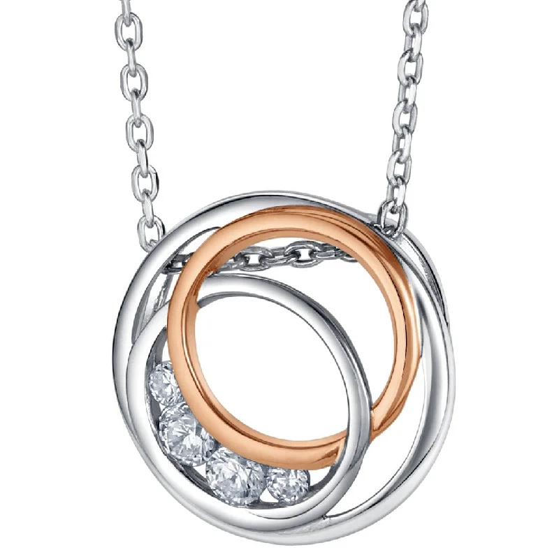 elegant gemstone necklace -Two-Tone Sterling Silver Infinity Rings Pendant, Adjustable Chain