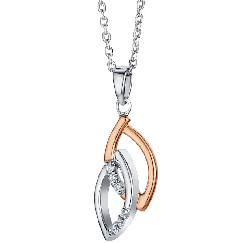 luxury diamond necklace -Two-Tone Sterling Silver Open Leaves Pendant, Adjustable Chain