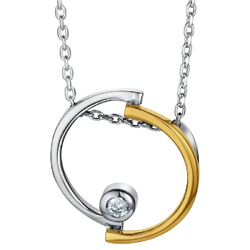 bold statement necklace gold -Two-Tone Sterling Silver Round Pendulum Pendant, Adjustable Chain