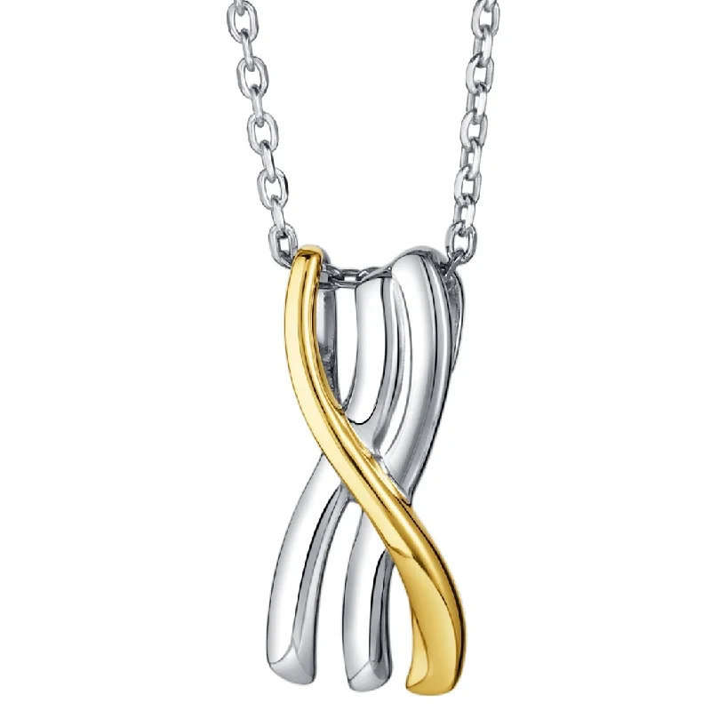 gold link chain necklace -Two-Tone Sterling Silver Sculpted X Pendant, Adjustable Chain