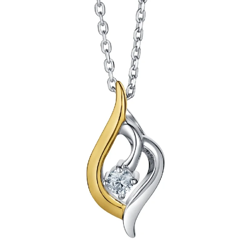 mother’s day necklace gift -Two-Tone Sterling Silver Teardrop Pendant, Adjustable Chain