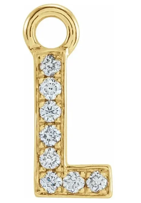 women’s heart pendant necklace -Yellow Gold Diamond Pave Mini "L" Dangle