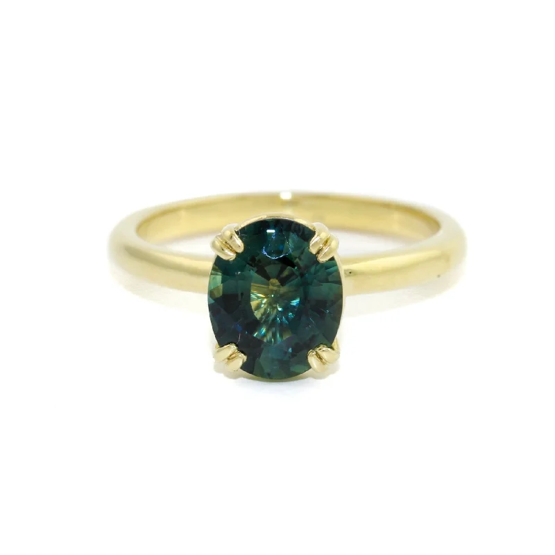 affordable wedding rings for men-14 KT Gold Teal Sapphire Solitaire Ring