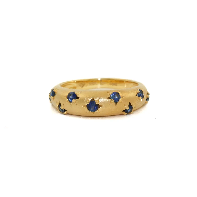 men’s gold engagement rings with rubies-14k Matte Gold x 5mm Blue Sapphire Star Bombe Band