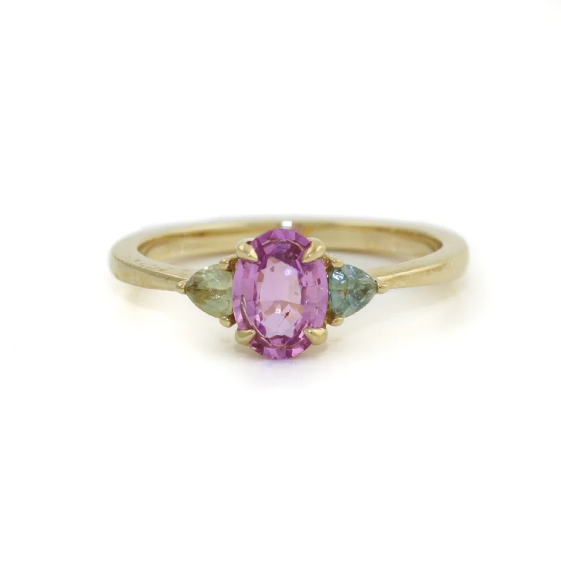 men’s rings with rubies and sapphires-14K Gold Pink & Teal Sapphire Ring