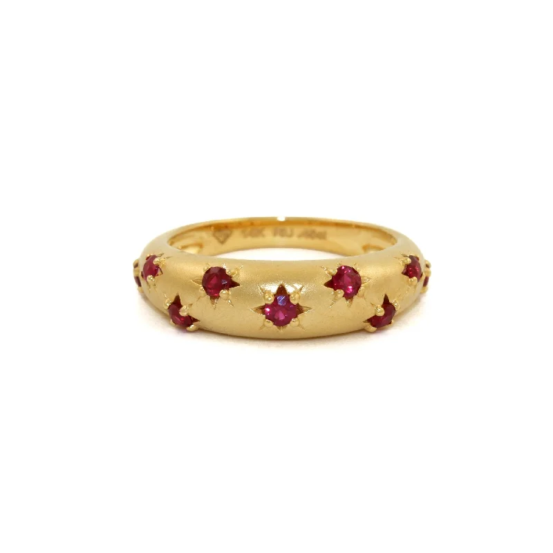 vintage platinum wedding rings-14k Matte Gold x 5mm Red Ruby Star Bombe Band