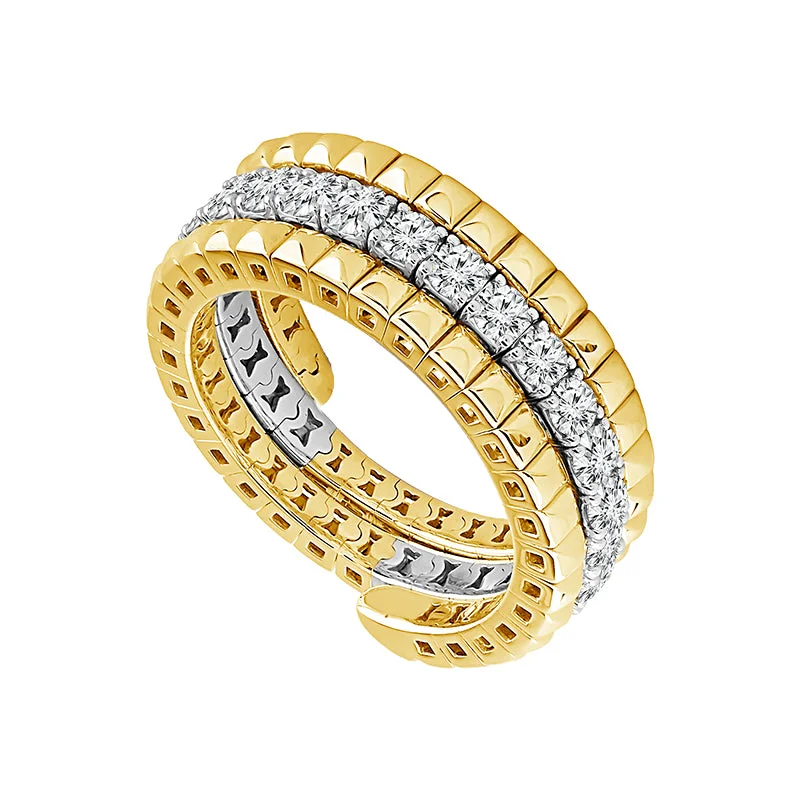 luxury diamond wedding rings for men-14K Two Tone Diamond and Beaded Triple Row Flexible Ring