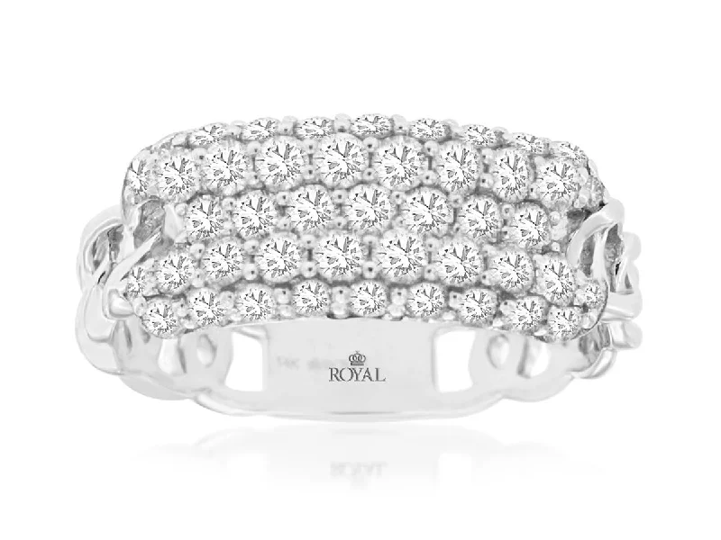 personalized gold wedding bands-14K White Gold 5 Row Diamond and Chain Link Ring