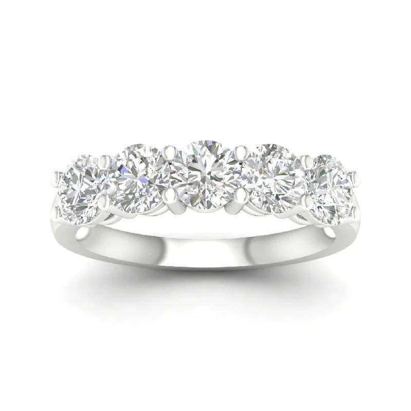 women’s wedding bands with black diamonds-14K White Gold 5 Stone Lab Grown Diamond Band