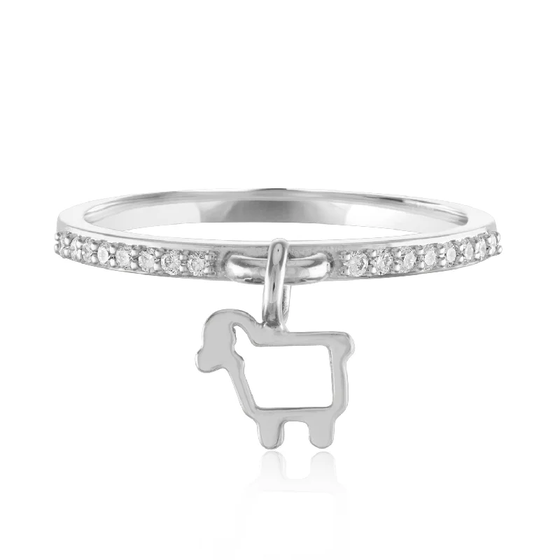 silver wedding rings with emerald stones-14K WHITE GOLD CHARMING EWE RING WITH DIAMONDS