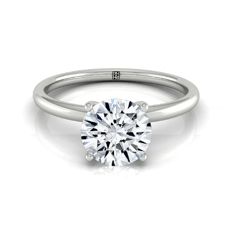 women’s cubic zirconia rings-14k White Gold Hidden Halo Curved Solitaire Engagement Ring