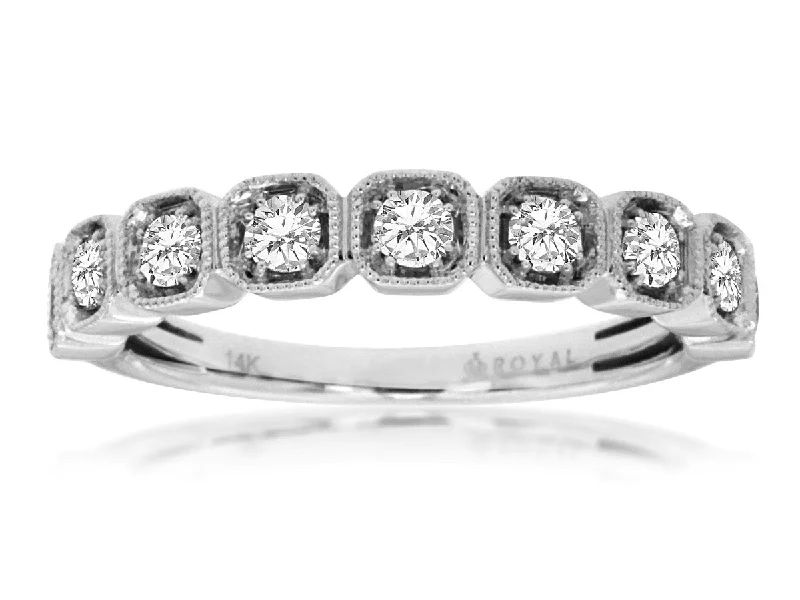 personalized engagement rings with diamonds-14K White Gold Illusion Bezel Set Diamond Wedding Band