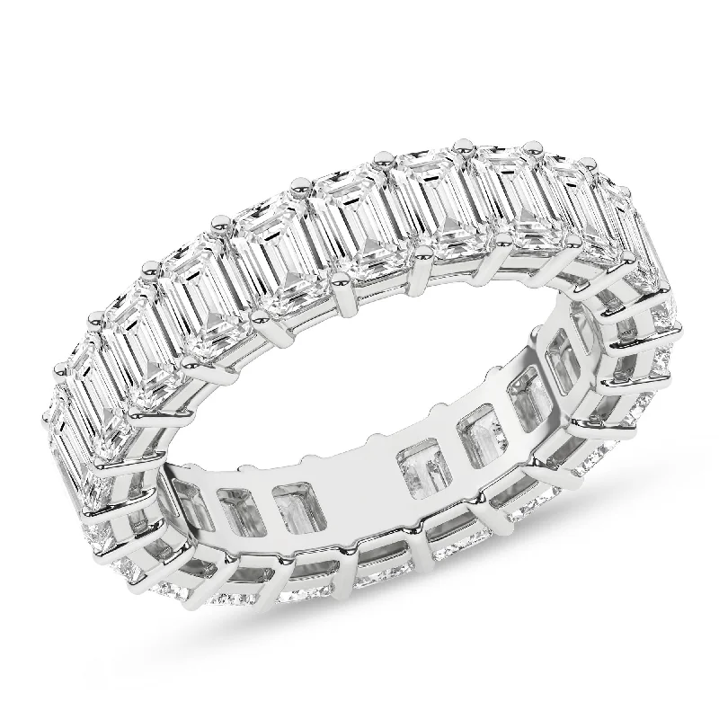 men’s wedding rings with sapphires-14K White Gold Lab Grown Emerald Cut Diamond Eternity Band