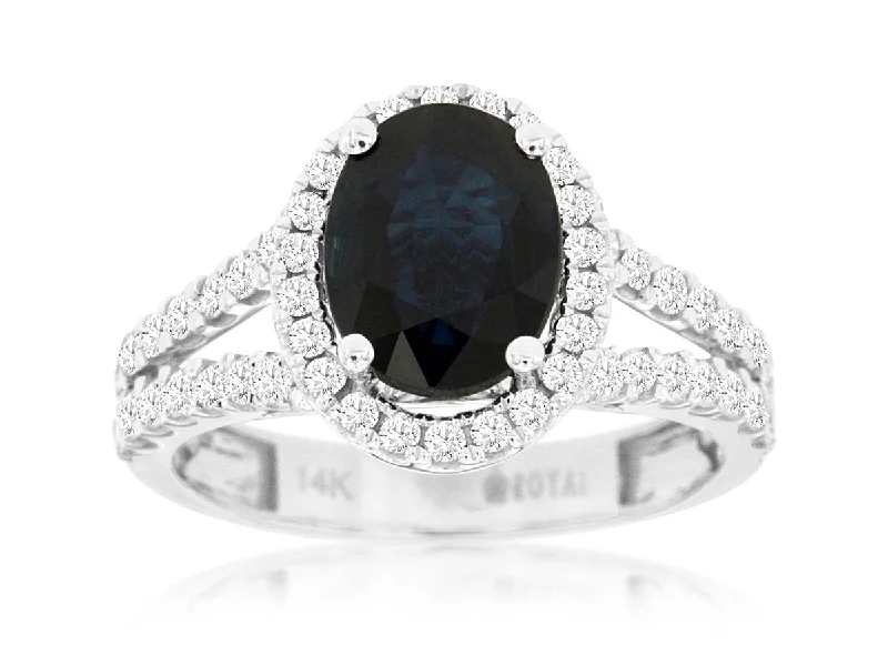 wedding rings with white diamonds-14K White Gold Sapphire and Diamond Ring