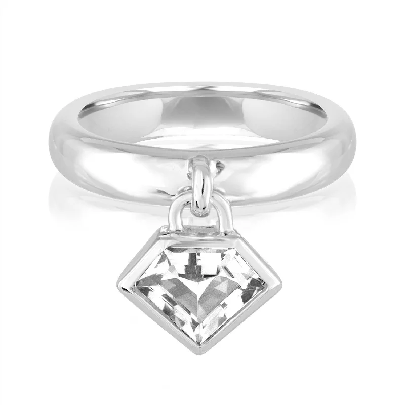 women’s engagement rings with unique gemstones-14K White Gold Super Polished Charm Ring